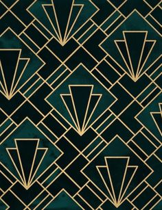 an art deco wallpaper with gold lines and diamonds on green velvet fabric by couture