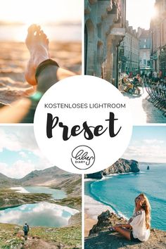 the kostenloses lightroom preset logo is shown in four different pictures