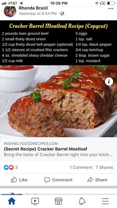 an instagram page with a recipe for meatloaf