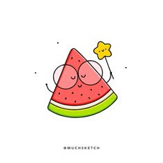 a slice of watermelon with glasses and a star on it's forehead