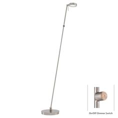 the floor lamp has an adjustable arm, and is also available in chrome or silver