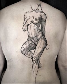 the back of a woman's body is shown with lines drawn on her stomach