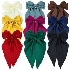 New! 9 Pcs Silk Satin Hair Bows Tie Pin Comb Bowknot With Long Tail Ribbon Giant Hair Bow Clips French Barrettes For Women And Girls Bridal Holiday Hair Accessories Gift - Made Of High-Quality Satin Fabric, Which Is Silky And Smooth To The Touch, Providing A Luxurious And Elegant Look. - Measures: 15.8" X 8.3" Inch, These Large Oversized Women Hair Bows Are Designed To Make A Statement. - Color; As Pictured. - Ideal Gift, Birthday Gift, Holiday Gift, Christmas Gift Thank You! Holiday Hair Accessories, Black Hair Accessories, Hair Bow Clips, Prom Hair Accessories, Designer Headbands, Large Hair Bows, Vintage Hair Clips, Holiday Hair, Floral Accessories Hair