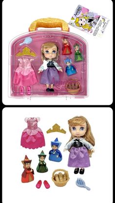 two dolls are shown in the same box and one has a princess costume on it