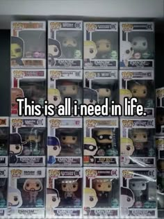 many pop vinyls are stacked on top of each other with the words, this is all i need in life