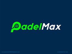 the logo for padel max is shown on a dark blue background with green letters