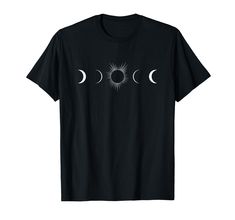 three phases of the moon on a black t - shirt with white writing that reads,