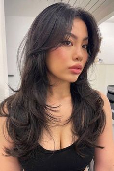 13 Butterfly Haircuts For Medium-Thin Hair To Elevate Your Look Long Haircut For Big Nose, Long Hair Cuts Curtain Bangs, Butterfly Haircut On Straight Hair, Butterfly Haircut With Wispy Bangs, Butterfly Haircut Bangs, Wispy Layered Hair, Soft Layers With Curtain Bangs, Wispy Haircut, Haircuts For Round Faces Long Layered