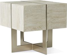 the side table is made out of wood and has two metal legs on each side