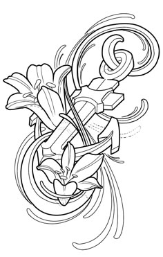 a black and white drawing of flowers in a vase