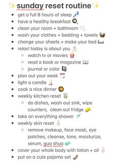 Sunday routine, Sunday reset What To Do On A Sunday Reset, Sunday Before School Routine, Sunday Reset Routine Checklist For Teens, Productive Sunday Routine, Sunday Reset Routine List, Reset Sunday Routine, Sunday Reset Ideas, Sunday Reset Routine Checklist, Sunday Self Care Routine