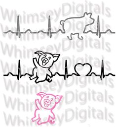 a pig and heartbeat with the words whimsy digitals written in pink ink