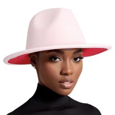 Fedora Light Pink Red Two Tone Wide Brim Hat Women Wide Brim Hat Women, Fedora Fashion, Womens Fedora Hat, Womens Fedora, Hat Light, Fedora Hat Women, White Exterior, Top Hats, Red Interior