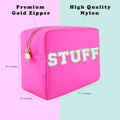 DANCOUR Chenille Letter Makeup Bag with Letter Patches Stuff Bag Preppy Makeup Bag Patch Varsity Letter Cosmetic Bag Chenille Letter Bag Travel Stuff Big Makeup Bag With Patches (Hot Pink, Large) 📏 LARGE MAKEUP POUCH: Size 11"x5"x8" / 28x13x20 cm. The travel toiletry bag for women has a single pocket for extra space to fit all your toiletries, beauty, purse necessities and accessories. 🌟 PREMIUM QUALITY: The large makeup bag is made of premium nylon material with a luxurious gold zipper pouche Big Makeup Bag, Big Makeup Bags, Bag With Patches, Hot Pink Makeup, Purse Necessities, Preppy Makeup Bag, Big Makeup, Stuff Bag, Preppy Makeup