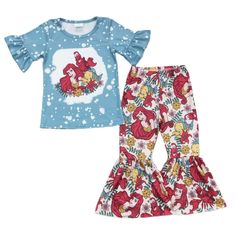 2-4 week TAT A Cute Printed Fitted Sets, Cute Floral Print Short Sleeve Set, Cotton Fitted Sets For Dress-up, Fun Fitted Blue Set, Spring Printed Sets For Playtime, Printed Sets For Playtime In Spring, Matching Fitted Sets With Short Sleeves, Spring Printed Playtime Sets, Fun Blue Sets For Spring