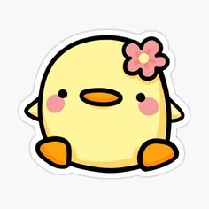 a cute little chicken with a flower in its hair sticker on a white background