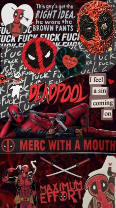 deadpool collage with various stickers on it