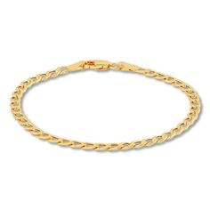 This stylish bracelet features hollow curb links and is crafted in iconic 14K yellow gold for a classic look. The chain measures 6 inches and secures with lobster clasp. The chain width is 3.2mm. Classic Link Charm Bracelet With Curb Chain, Classic Cuban Link Bracelet With Lobster Clasp, Classic Gold Bracelet With Oval Link Curb Chain, Yellow Gold Cuban Link Bracelet With Lobster Clasp, Classic Yellow Gold Charm Bracelet With Curb Chain, Yellow Gold Link Charm Bracelet With Curb Chain, Yellow Gold Charm Bracelet With Curb Link Chain, Gold Link Chain, Kay Jewelers