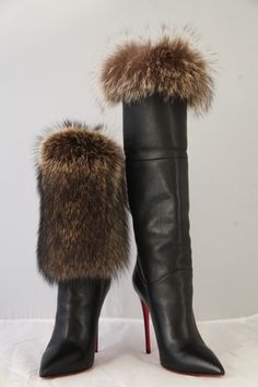 High Heel Boots With Fur, Fur Heel Boots, Fur Boots Heels, Fox Fur Boots, Fur Boots Women, Boots With Fur, Fur Heels, Fur Shoes, Faux Fur Boots