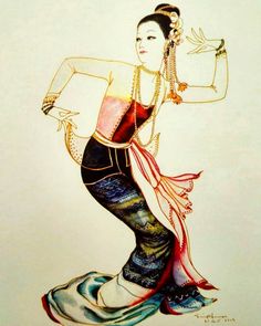 'Burmese Dancer' Chakrabhand Posayakrit (Thailand) #chakrabhandposayakrit #chakrabhandposayakritfoundation #thaiartist #thailand #thaiart #myanmar #dancerillustration #burmesedancer Chakrabhand Posayakrit, Myanmar Traditional Dance, Myanmar Culture, Vintage Myanmar, Thai Painting, Burmese Art, Thai Dance, Myanmar Art, Photo Arts