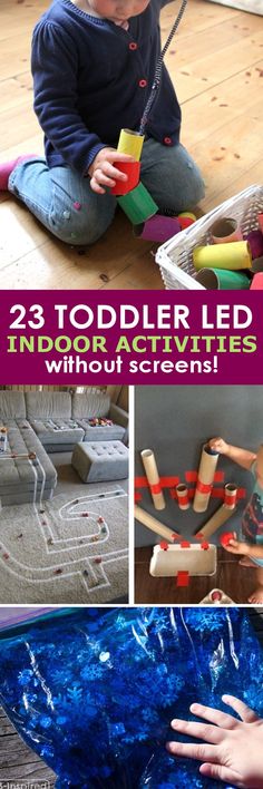 These 23 toddler led activities will give you a little break without leaving that guilty feeling that comes with just handing them a screen! Toddler Ideas, Toddler Stuff, Baby Activities, Toddler Snacks, Games For Toddlers, Toddler Play, Screen Free, Toddler Learning Activities, Led Screen