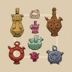 six different vases are shown on a beige background