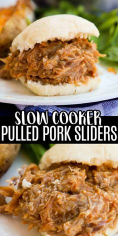 slow cooker pulled pork sliders on a white plate