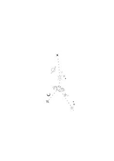 a black and white drawing of a cat flying in the sky with stars on it's tail