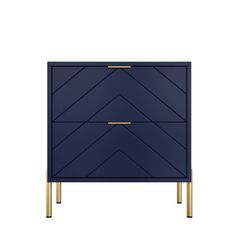 the sideboard with two drawers and gold legs in navy blue, designed by person