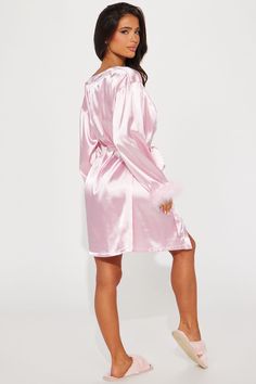 Available In Pink And Black. PJ Robe Collar Tie Waist Detachable Feather Trim Stretch Final Sale 96% Polyester 4% Spandex Imported | Sweet Dreams Satin PJ Robe in Pink size XL by Fashion Nova Pink Silk Robe, Sleepwear Fashion, Glam Photoshoot, Satin Pajama, Service Women, Feather Trim, Silk Robe, Pajama Robe, Satin Pajamas