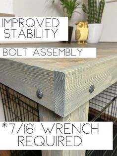 an image of a dog crate with text overlay that reads, how to improve stabiity and bolt assembly 7 / 16 wrench required