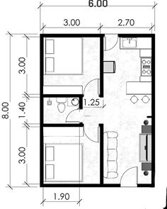 the floor plan for an apartment with two beds and one bathtub, is shown in black