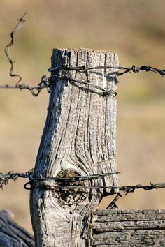 an old wooden fence with barbed wire