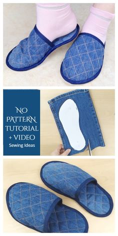 the instructions for how to make slippers out of jeans and denim fabric are shown