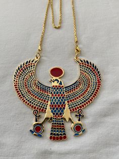 "Egyptian Brass Gold Plated Falcon Horus Ankh Necklace Excellent Quality Size: Approximately 3.25\" Long With the Hook X 3.25\" Width Chain Is 22\" With an 11.5\" Drop For more items: Visit our store at https://www.ebay.com/str/scarabbazaaregyptiangifts" Egyptian Eye Makeup, Egyptian Inspired Jewelry, Egypt Jewelry, Egyptian Necklace, Ankh Necklace, Egyptian Inspired, Crystal Goddess, Mother Of Pearl Jewelry, Chula Vista