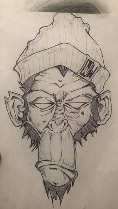 a drawing of a monkey wearing a hat