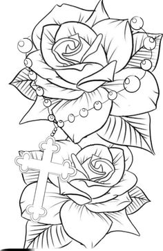 a rose with a cross and beads on it