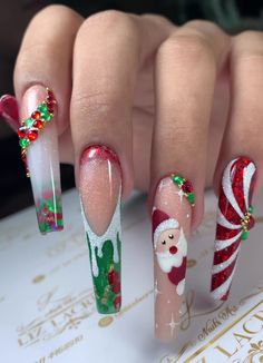 Christmas Stelitto Nails, Christmas Stilleto Nails, Long Christmas Nails, Nails Noel, Navidad Nails, Christmas Nail Designs Acrylic, Unghie Nail Art, Long Acrylic Nail Designs