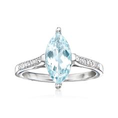 Ross-Simons - 1.70ct Aquamarine Ring, Diamond Accents in 14kt White Gold. Size 5. Lighten your look with this stunning aquamarine statement ring! On it, a 1.70 carat marquise aquamarine casts its heavenly hue on your ensembles, as sparkling round brilliant-cut diamond accents glisten along the polished 14kt white gold shank. 1/2" wide. Aquamarine ring. Aquamarine birthstones are the perfect gift for March birthdays. March Birthdays, Aquamarine Birthstone, March Birthday, Aquamarine Ring, Ring With Diamond, Beautiful Engagement Rings, Aqua Marine, Aquamarine Rings, Ring Diamond