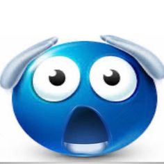 a blue ball with eyes and horns on it's head, making a surprised face