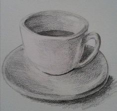 a drawing of a coffee cup and saucer