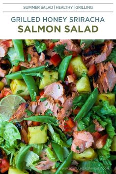 a salad with meat, green beans and other vegetables is shown in this close up photo