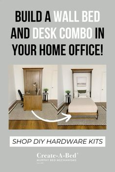 an advertisement for a bed and desk combo in your home office shop diy hardware kits