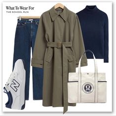 New Balance Trainers, Androgynous Outfits, Khaki Trench, Khaki Trench Coat, Roll Neck Jumpers, Androgynous Fashion, Roll Neck, Wide Leg Jeans, Stylish Outfits