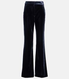 Lebone Wide Leg Velvet Pants in Blue - Veronica Beard | Mytheresa Chic Velvet Wide Leg Pants, Chic Velvet Trousers, Chic Wide-leg Velvet Pants, Velvet Wide Leg Pants For Work, Elegant Velvet Trousers, Chic High-waisted Velvet Pants, Formal Velvet Wide Leg Bottoms, Chic Velvet Wide Leg Pants For Work, Elegant Straight Velvet Pants