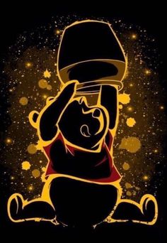 winnie the pooh with a hat on his head and stars in the sky behind him