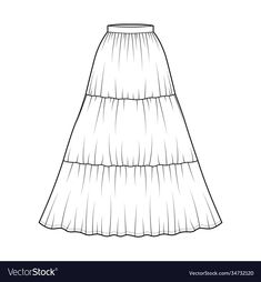 Maxi Skirt Drawing Reference, Maxi Skirt Technical Drawing, Flowy Skirt Drawing, Long Skirt Drawing, Skirts Illustration, Skirts Drawing, Skirt Drawing