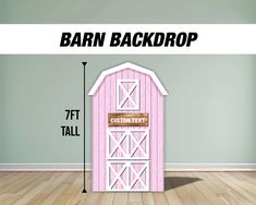 a pink barn with the measurements for it