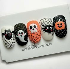 Halloween Nail Art Tutorial, Ghost Nails, Horror Nails, Cute Halloween Nails, Cute Simple Nails, Pumpkin Nails, Stylish Nails Designs, Gel Nails Diy, White Nail Art