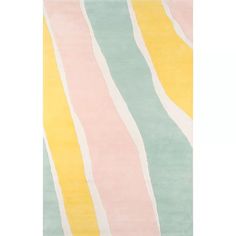 a multicolored rug with vertical stripes on the top and bottom, in pastel colors